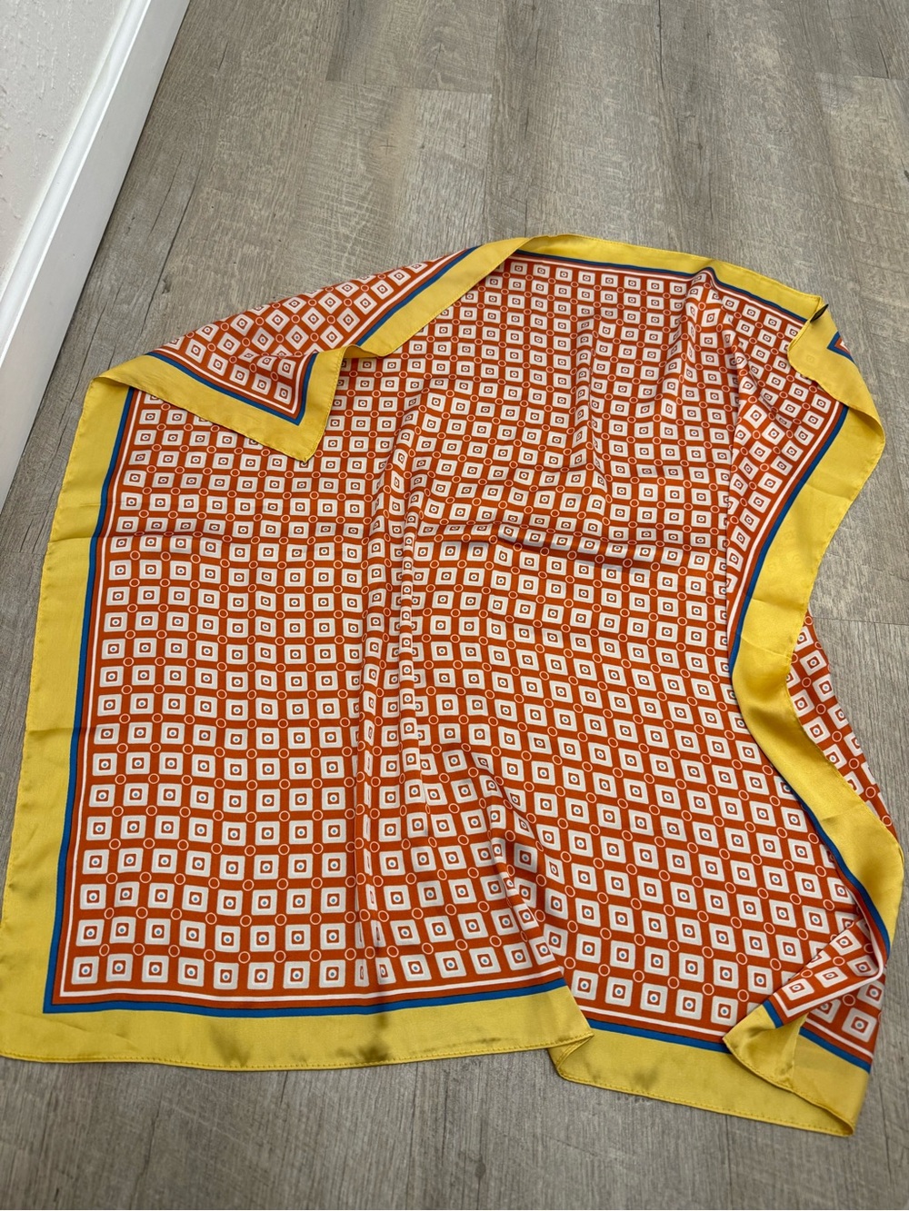 SHEIN Orange and Yellow Geometric Square Print Hair Scarf